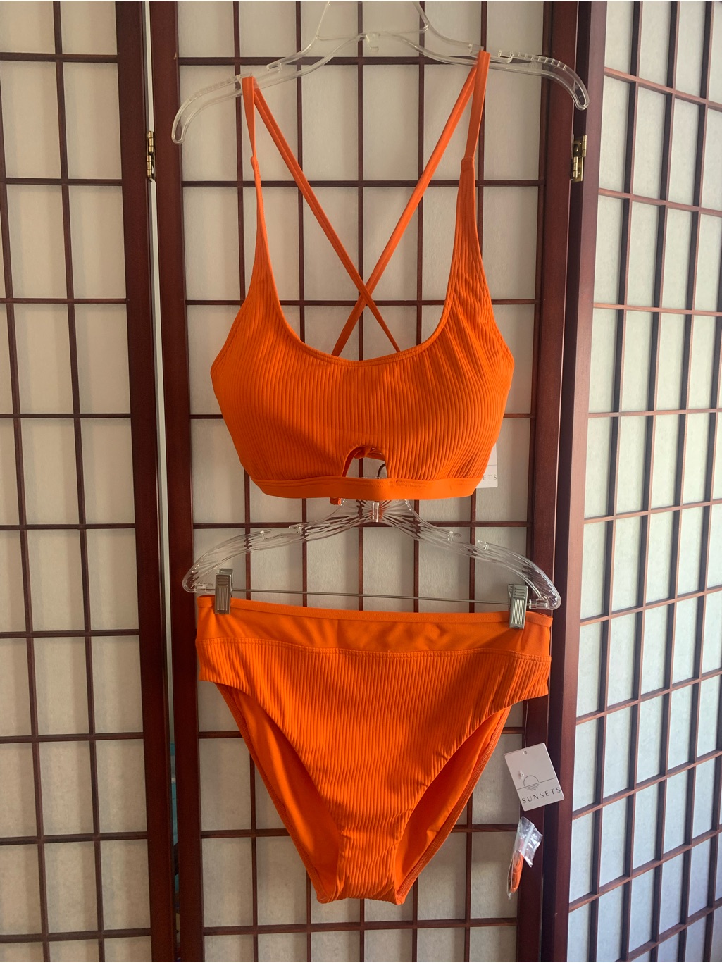 Nwt Sunsets Kumquat Orange Ribbed Hi-Waist Bikini In Women’s Sz 14/Dd Keyholetop